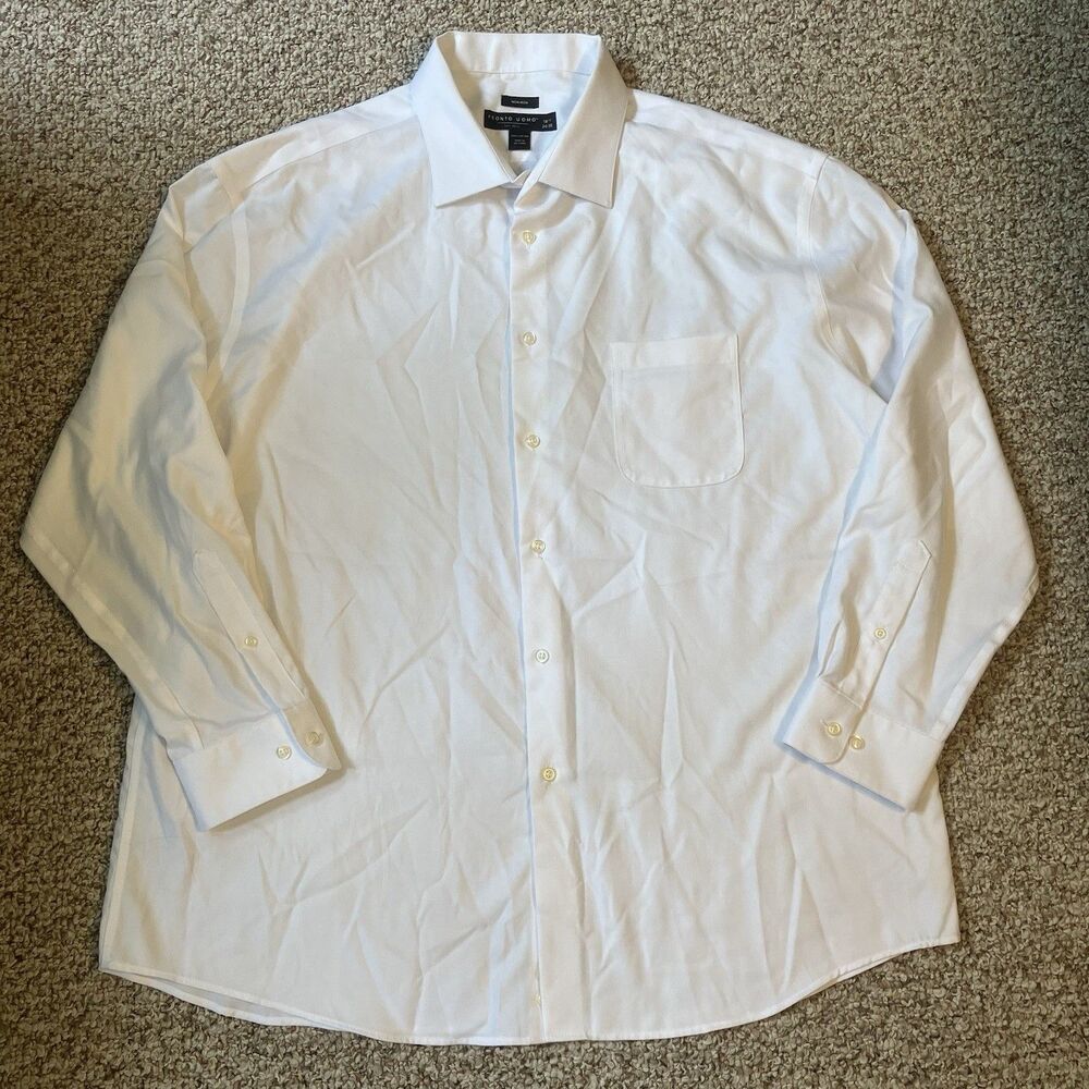 Pronto Uomo Non-Iron Long Sleeve Button Up Shirt Mens 18.5 34/35 White Cotton